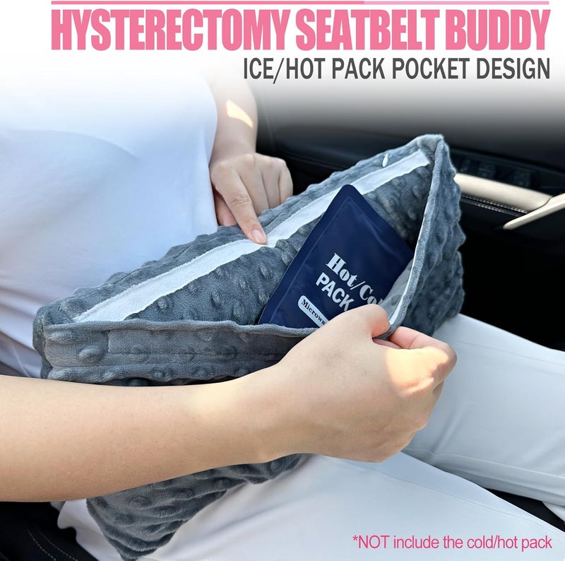 HapiPoppy Hysterectomy Seatbelt Pillow Hysterectomy Recovery Must Haves Post Surgery Abdominal Pillows with Ice/Hot Pocket for Tummy Tuck C-Section Recovery Gifts Minky Dot Dark Gray - Image 2
